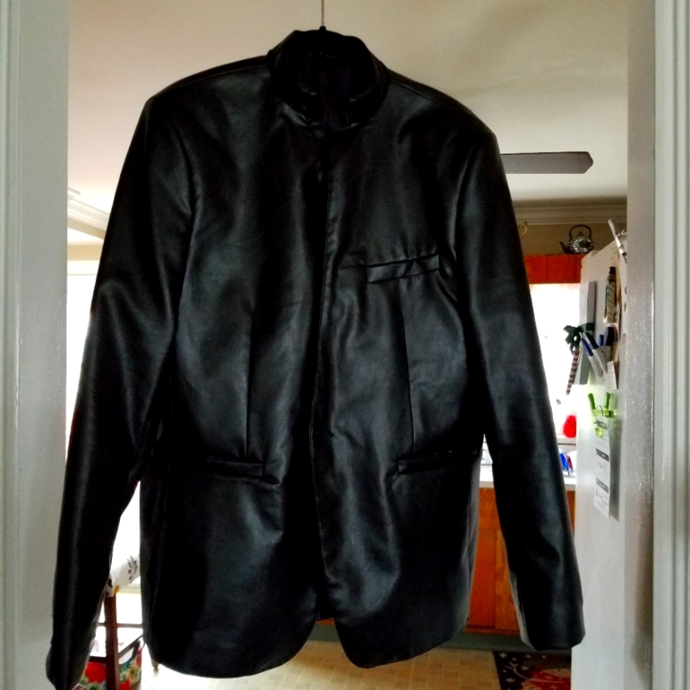 Nehru Collar Leather Jacket L